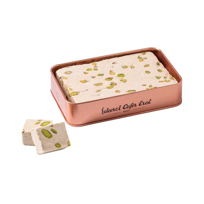 حلاوة طحينية بالكاكاو والفستق – علبة معدنية برونزية 500 جم - شكرجي جعفر إرول Şekerci Cafer Erol